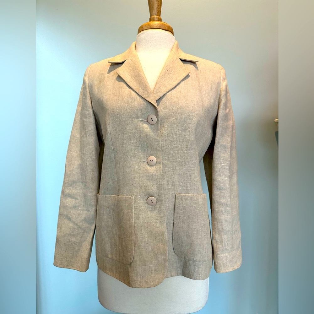 Bagatelle 100% Linen Khaki fitted 3 button blazer Inner liner pockets Size 6